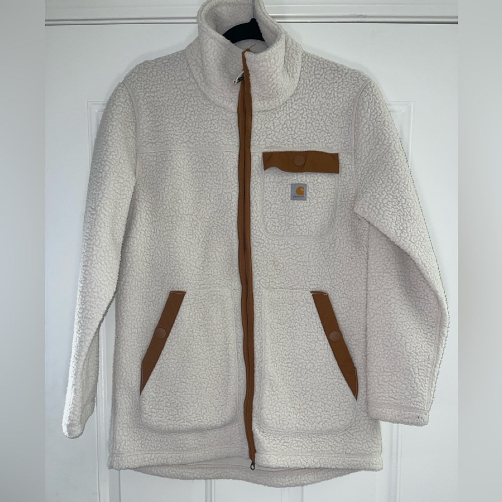 Carhartt Cream Sherpa Jacket with Tan Details